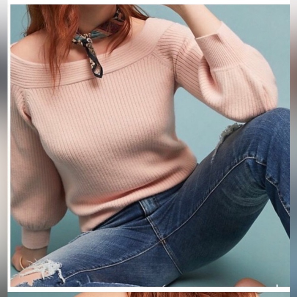 Anthropologie Moth Dancer Ribbed Off Shoulder Sweater